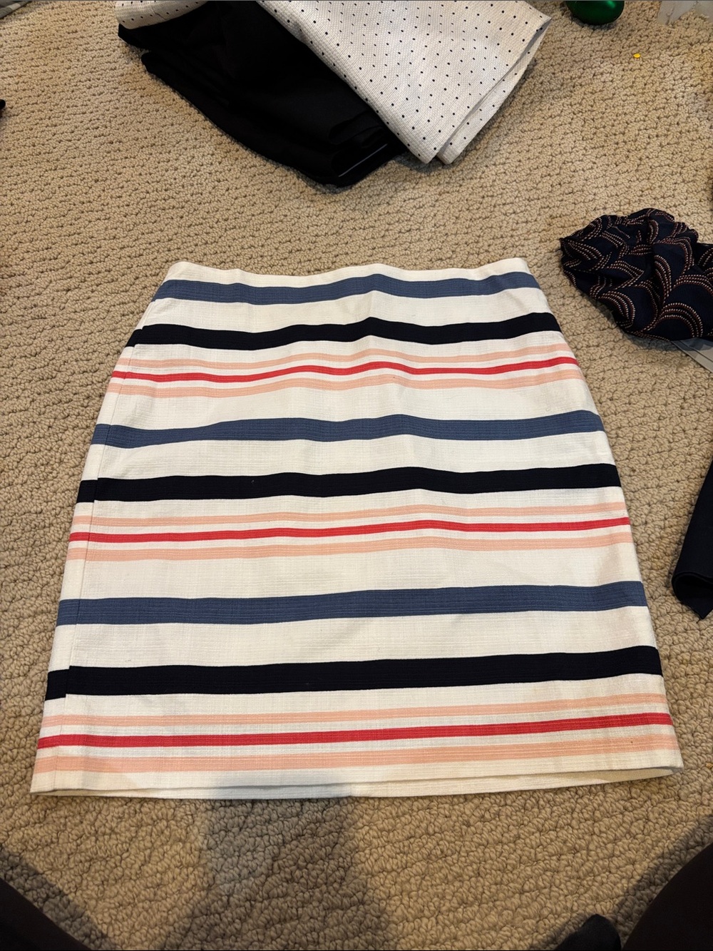 Ann Taylor Striped Mini Skirt in White, Navy & Coral